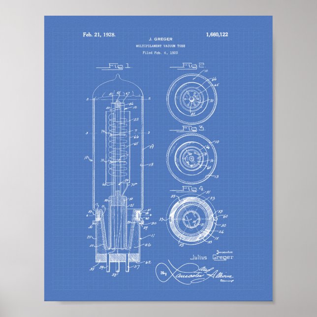 Vacuum Tube 1928 Patent Art Blueprint Poster (Front)
