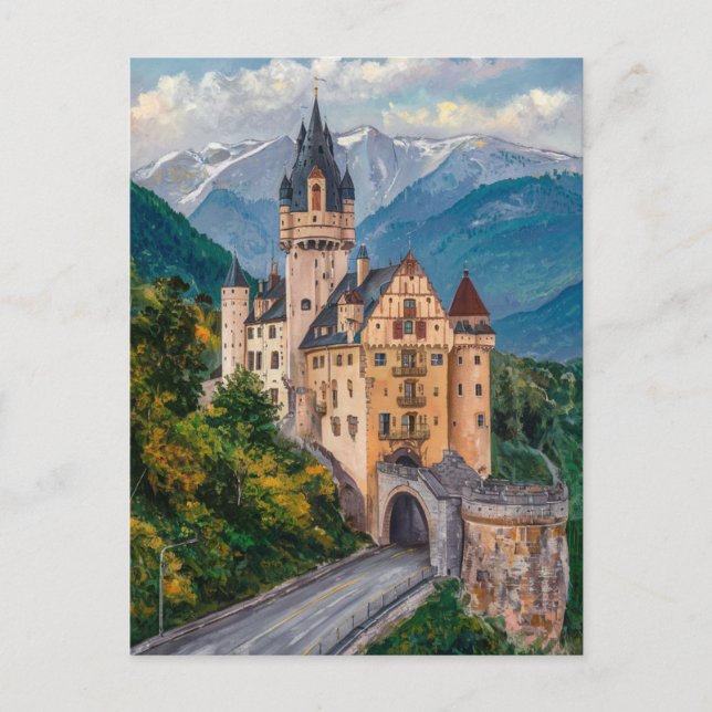 Vaduz Castle Liechtenstein Watercolor Painting Postcard (Front)
