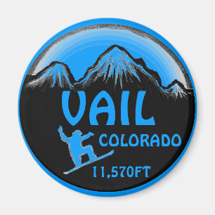 Vail Colorado blue snowboard art magnet