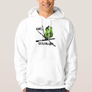 Vail Colorado neon green skier guys hoodie