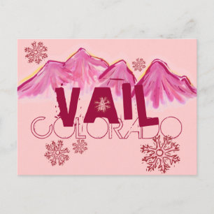 Vail Colorado pink themed mountain postcard