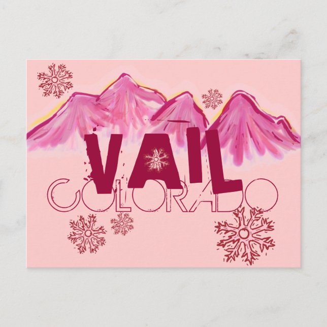 Vail Colorado pink themed mountain postcard (Front)