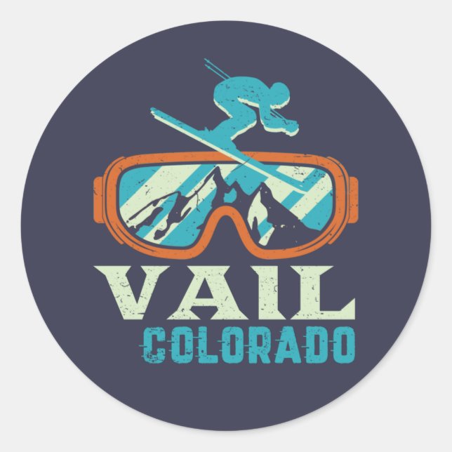 Vail Colorado Retro Skiing Snowboarding Classic Round Sticker (Front)