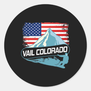 Vail Colorado Snowboarding American Flag I Nordic Classic Round Sticker