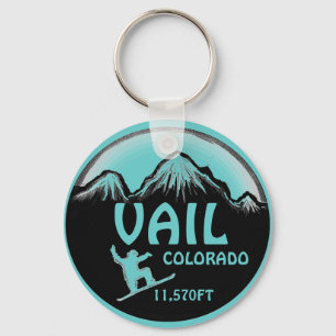 Vail Colorado teal snowboard art keychain