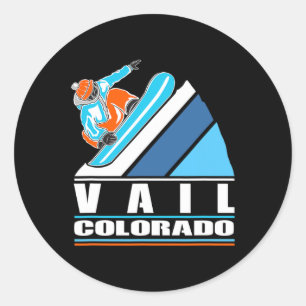 Vail Colorado - Vintage Snowboarder Classic Round Sticker