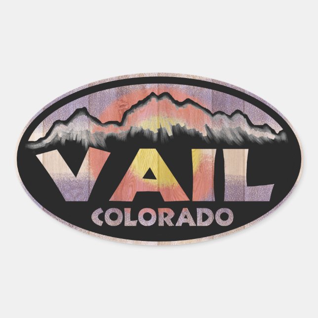 Vail Colorado wooden flag oval stickers (Front)