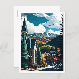 Vail Ski Colorado vintage travel illustration Postcard