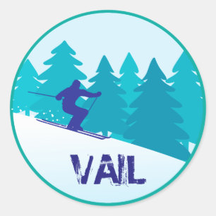 Vail Snow Skiing Circle Classic Round Sticker