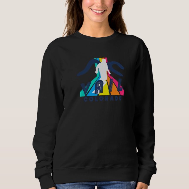 Vail Snowboarder Geometric Retro Striped Vail Colo Sweatshirt (Front)