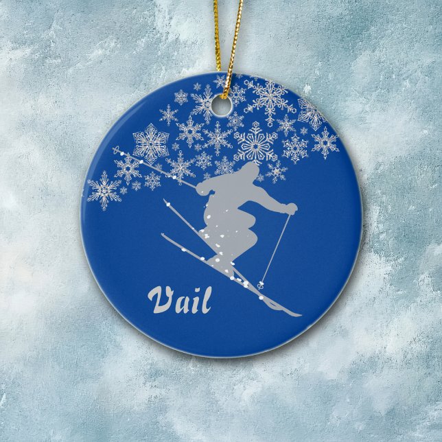 Vail Snowflake Skier Personalised Ceramic Ornament (Creator Uploaded)