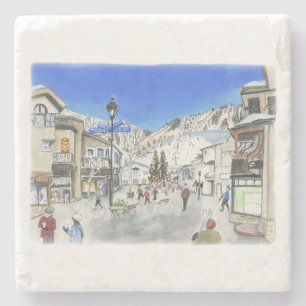 Vail Village painted on a coaster