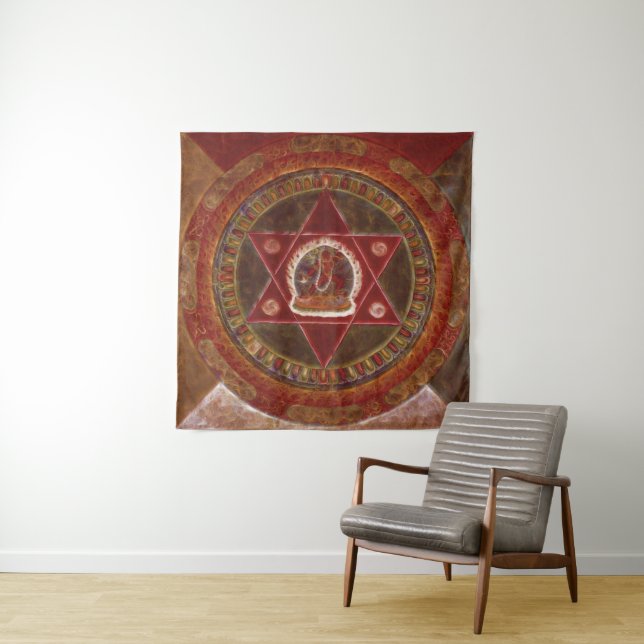 Vajrayogini stands in two crossed red triangles tapestry (In Situ)