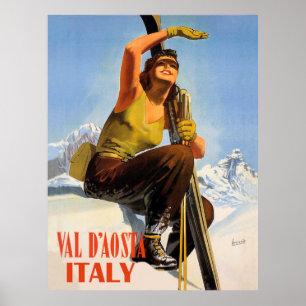 Val d'Aosta, Italy. Skiing woman. Winter holiday Poster