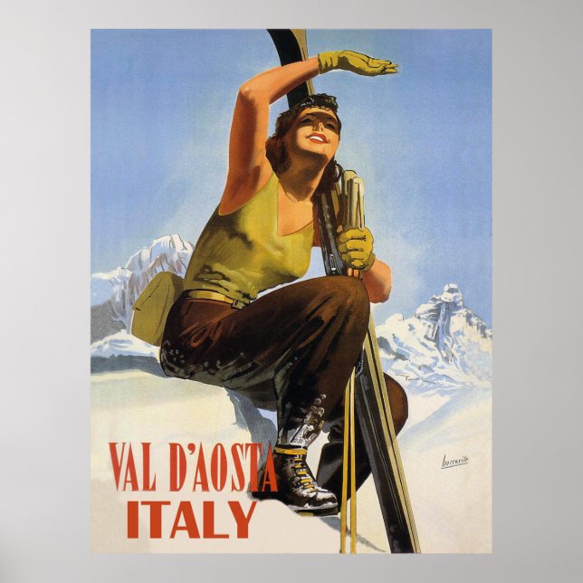Val d'Aosta, Italy. Skiing woman. Winter holiday Poster (Front)