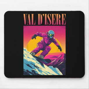 Val D'isere France Retro Snowboard Mouse Pad
