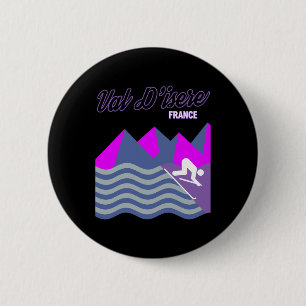 Val D'isere French Alps France Ski Resort Snowboar 6 Cm Round Badge
