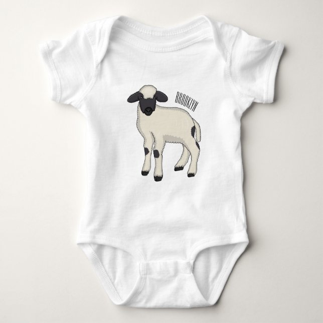 Valais Blacknose sheep cartoon illustration Baby Bodysuit (Front)