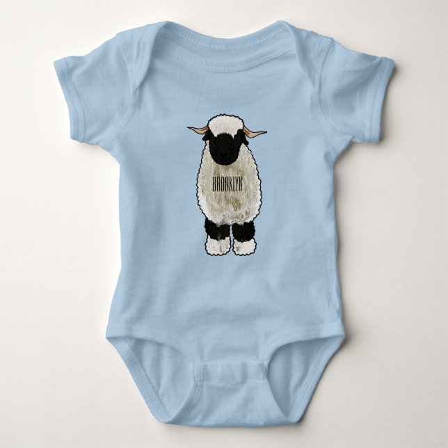 Valais Blacknose sheep cartoon illustration Baby Bodysuit (Front)