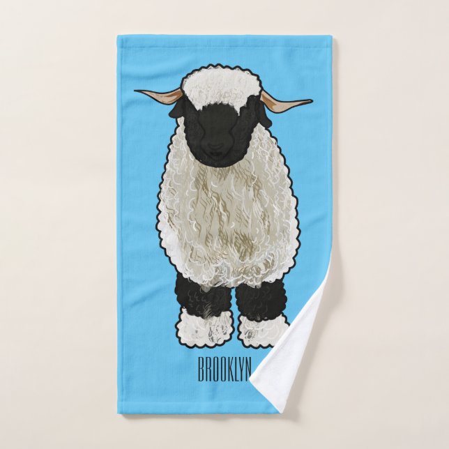 Valais Blacknose sheep cartoon illustration Bath Towel Set (Hand Towel)