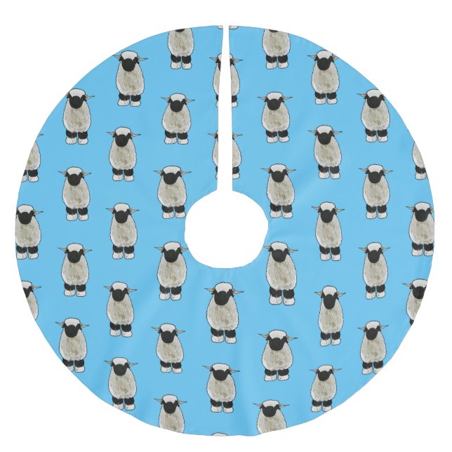 Valais Blacknose sheep cartoon illustration Brushed Polyester Tree Skirt (Front)