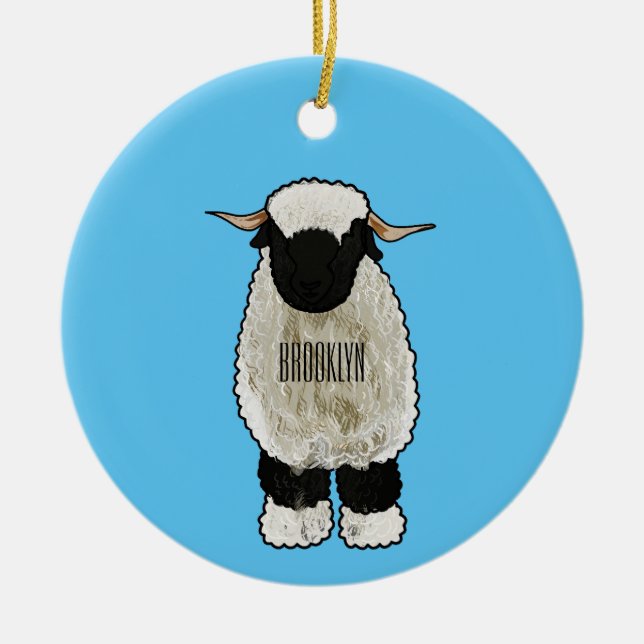 Valais Blacknose sheep cartoon illustration Ceramic Ornament (Front)