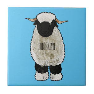 Valais Blacknose sheep cartoon illustration Ceramic Tile