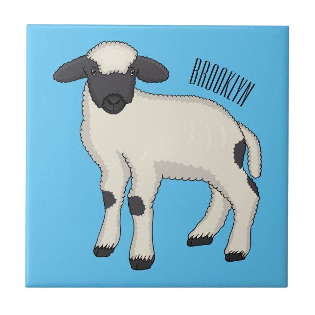 Valais Blacknose sheep cartoon illustration  Ceramic Tile (Front)