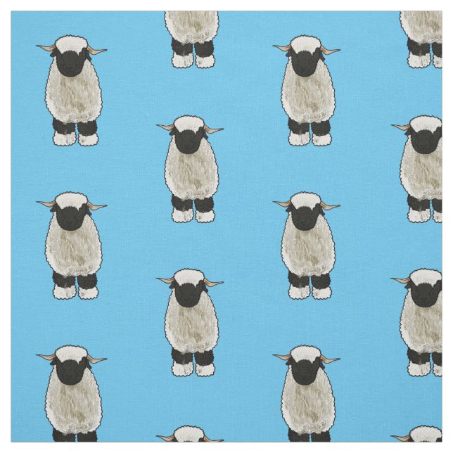 Valais Blacknose sheep cartoon illustration Fabric (Swatch)