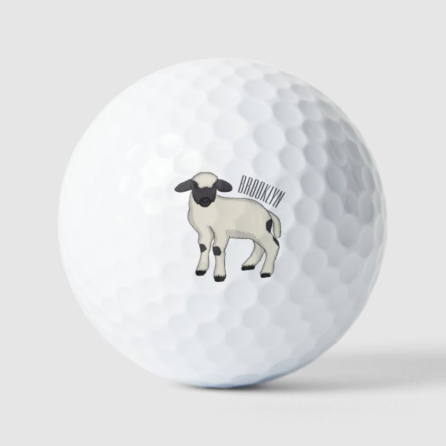 Valais Blacknose sheep cartoon illustration Golf Balls (Front)