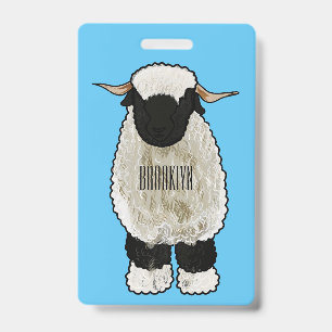 Valais Blacknose sheep cartoon illustration ID Badge