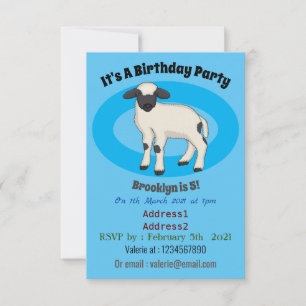 Valais Blacknose sheep cartoon illustration Invitation