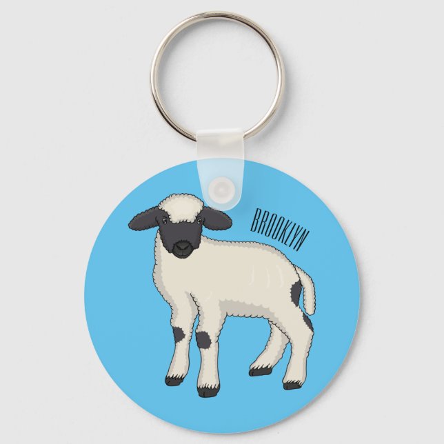 Valais Blacknose sheep cartoon illustration Key Ring (Front)