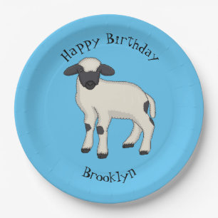 Valais Blacknose sheep cartoon illustration Paper Plate
