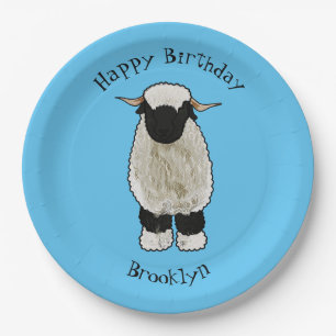 Valais Blacknose sheep cartoon illustration Paper Plate
