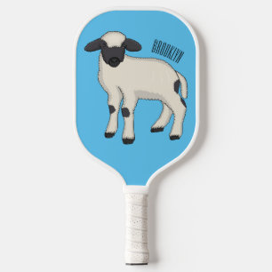 Valais Blacknose sheep cartoon illustration Pickleball Paddle