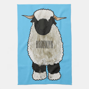 Valais Blacknose sheep cartoon illustration Tea Towel