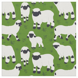 Valais Blacknose Sheep Illustrations on Green Fabric