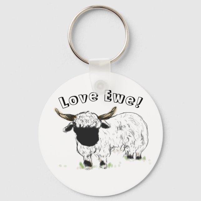 Valais blacknose sheep - Love Ewe! Key Ring (Front)