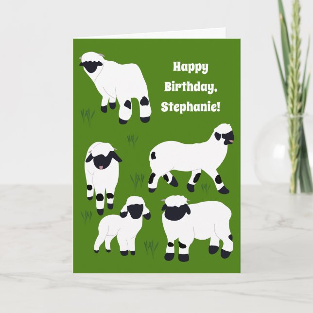 Valais Blacknose Sheep Personalised Birthday Card (Front)