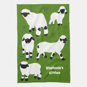 Valais Blacknose Sheep Personalised Farmers Tea Towel