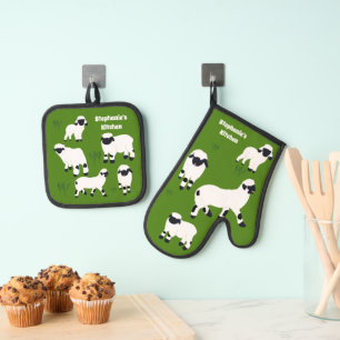 Valais Blacknose Sheep Personalized Farmers Oven Mitt & Pot Holder Set