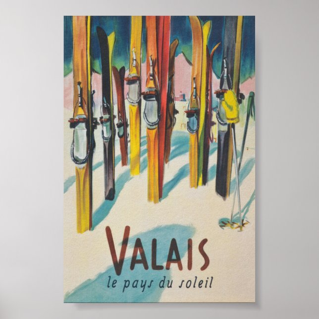 Valais Switzerland Vintage Ski Poster (Front)