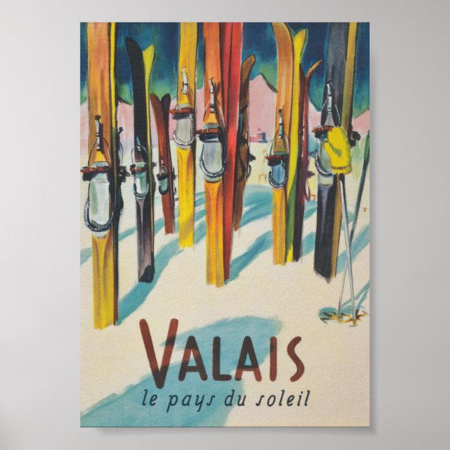 Valais Switzerland Vintage Ski Poster (Front)