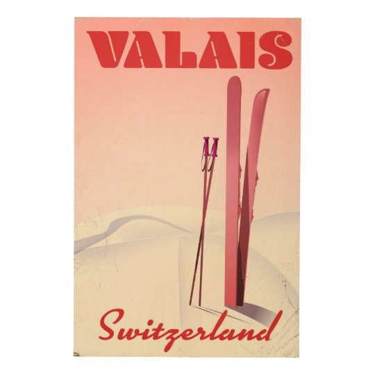valais Switzerland vintage style ski poster