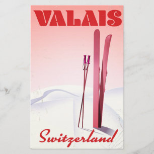 valais Switzerland vintage style ski poster Stationery