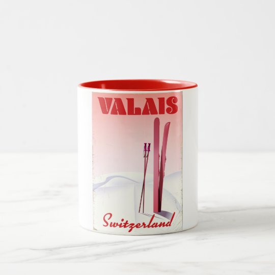 valais Switzerland vintage style ski poster Two-Tone Coffee Mug