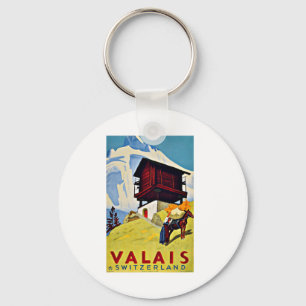 Valais Switzerland Vintage Travel  Key Ring