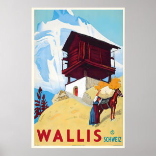 Valais Wallis Swiss Alps Switzerland Vintage Poster