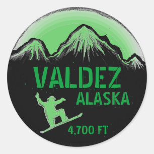 Valdez Alaska green snowboard art stickers